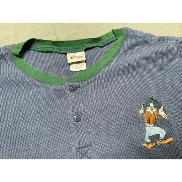 Vtg Men’s XXL 90’s Disney Goofy Thermal Henley Embroidered Navy Blue Vintage - Picture 4 of 13